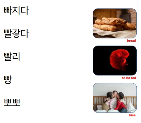 Korean word quiz, linking words to images