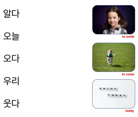 Korean word quiz, linking words to images